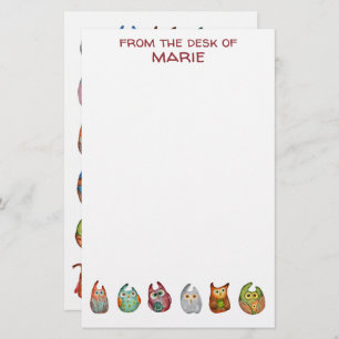 Cute Pretty Colourful Watercolor Owls Modern Stationery