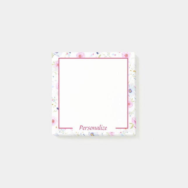 Cute Pretty Dainty Pink Blue Floral Flowers Post-it Notes (Front)