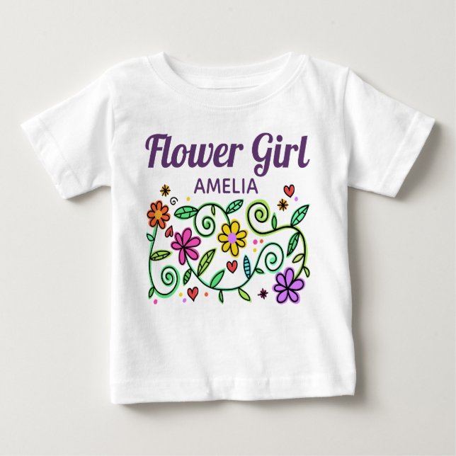 Cute Pretty Flower Art Personalised Flower Girl Baby T-Shirt (Front)