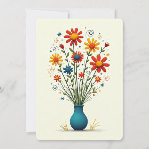 Cute Pretty Flower Floral Assortment Bouquet Vase  Holiday Card