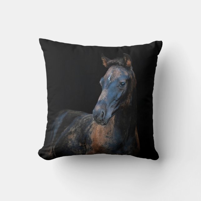Cute pretty foal horse black background cushion (Front)