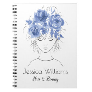 Cute pretty girl blue watercolor roses-Floral Notebook