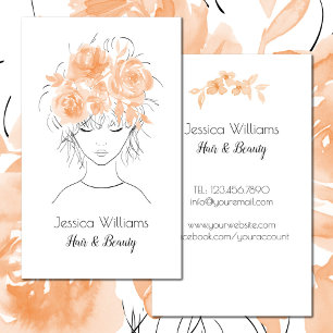 Cute pretty girl peach watercolor roses-Floral Business Card
