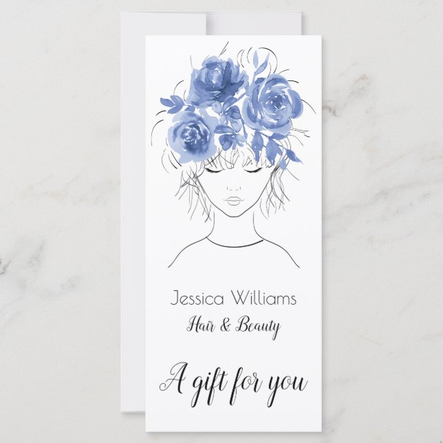 Cute pretty girl with blue watercolor roses-Floral (Front)