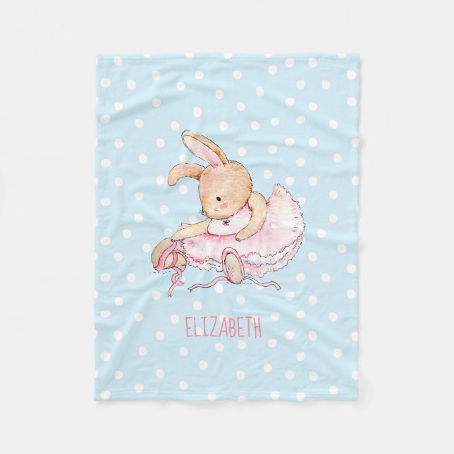 Cute Pretty Girly Ballerina Rabbit Girls Named Fleece Blanket (Front)