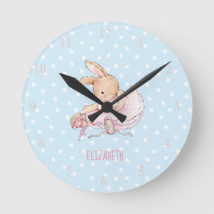 Cute Pretty Girly Ballerina Rabbit Girls Named Round Clock