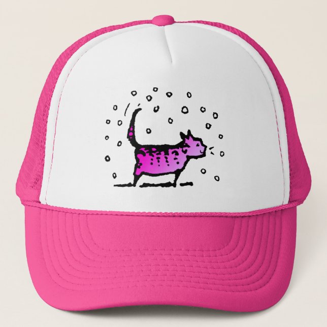 Cute Pretty Girly Pink Cat Trucker Hat (Front)