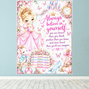 Cute Pretty Girly Pink Princess Fairytale Floral  Canvas Print