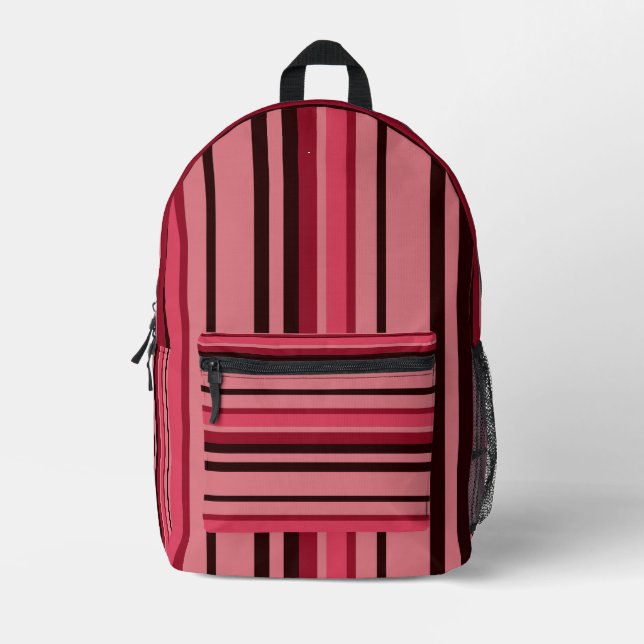 Cute Pretty Girly Pink Stripes  Printed Backpack (Front)