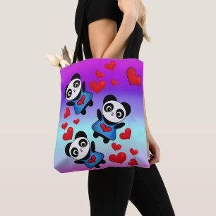 Cute Pretty Panda with Love Hearts for Shopping Tote Bag