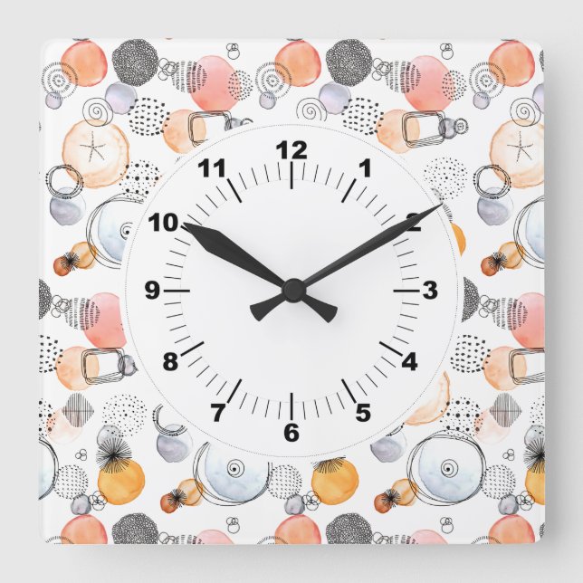 Cute Pretty Pattern Pink and Blue Abstract Square Wall Clock (Front)