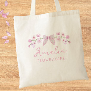 Cute Pretty Pink Blush Floral Bow Flower Girl  Tote Bag