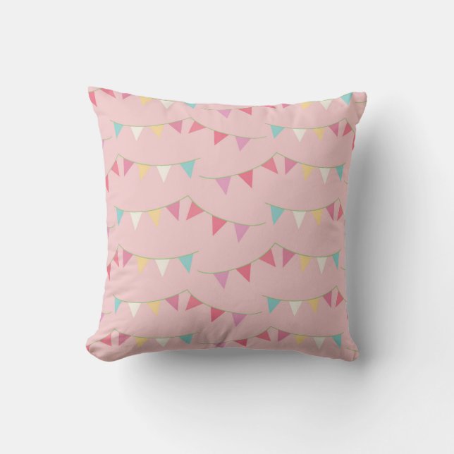 Cute pretty pink bunting cushion (Front)