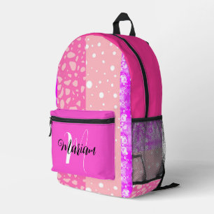 Cute Pretty Pink Colors - Aesthetic Name Monogram  Printed Backpack