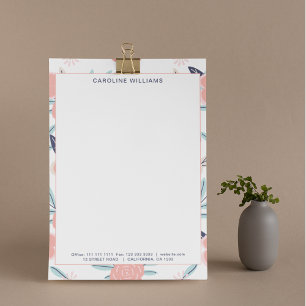 Cute Pretty Pink Flowers Typography Name Custom Letterhead