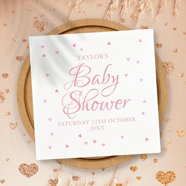 Cute Pretty Pink Hearts Baby Shower Napkin (Creator Uploaded)