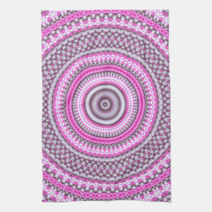 Cute Pretty Pink mandala kitchen Tea towel
