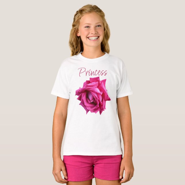 Cute pretty pink rose floral girly Princess fun  T-Shirt (Front Full)