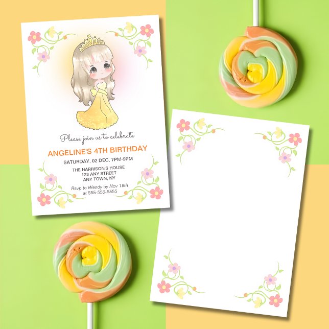 Cute Pretty Princess Orange Dress Floral Birthday  Invitation (Creator Uploaded)