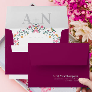 Cute Pretty Watercolor Floral Monogram Wedding  Envelope