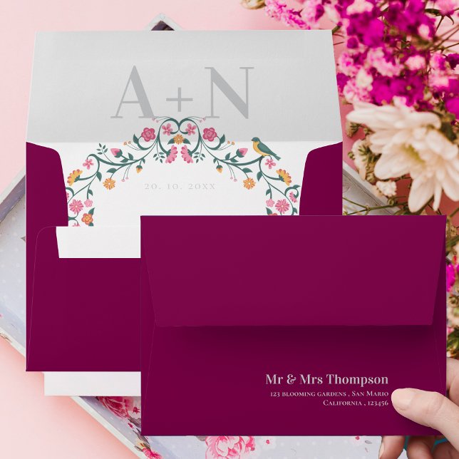 Cute Pretty Watercolor Floral Monogram Wedding  Envelope (Cute Pretty Watercolor Floral Monogram Wedding Envelope)