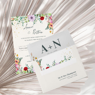 Cute Pretty Wildflowers Floral Monogram Wedding  Envelope