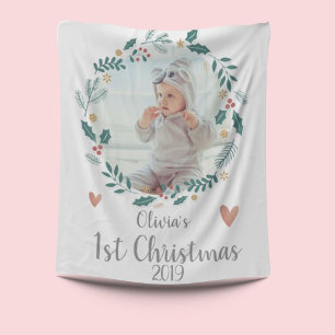 Cute   Pretty Wreath   Baby First Christmas Photo Fleece Blanket