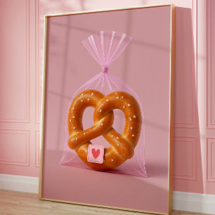 Cute Pretzel Art Print, Cozy Bakery Kitchen Wall Poster
