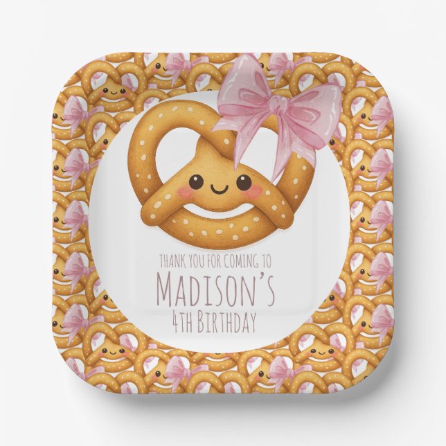 Cute Pretzel Girl Birthday Party Paper Plate (Front)