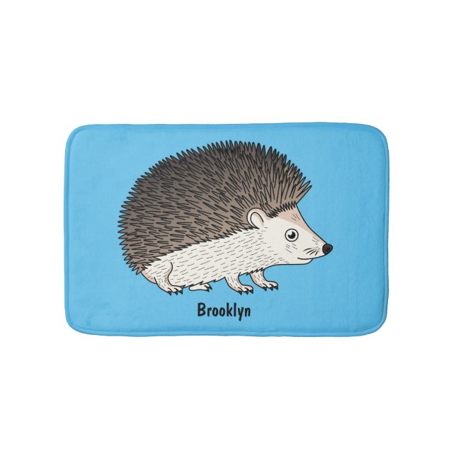 Cute prickly hedgehog cartoon illustration bath mat (Front)