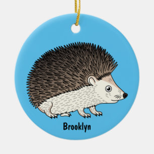 Cute prickly hedgehog cartoon illustration ceramic tree decoration