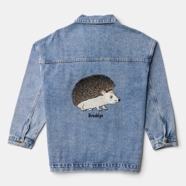 Cute prickly hedgehog cartoon illustration  denim jacket (Back)