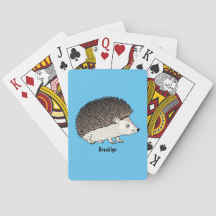 Cute prickly hedgehog cartoon illustration playing cards