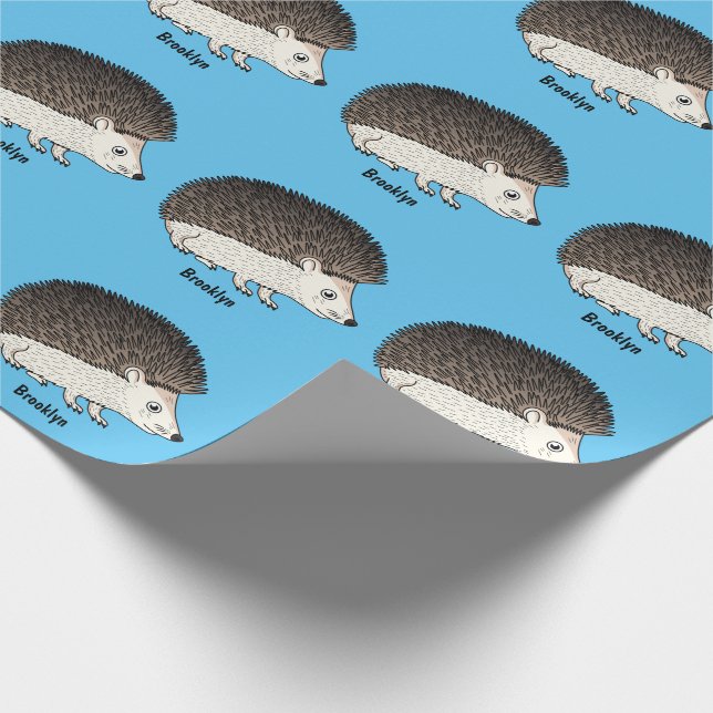 Cute prickly hedgehog cartoon illustration wrapping paper (Corner)