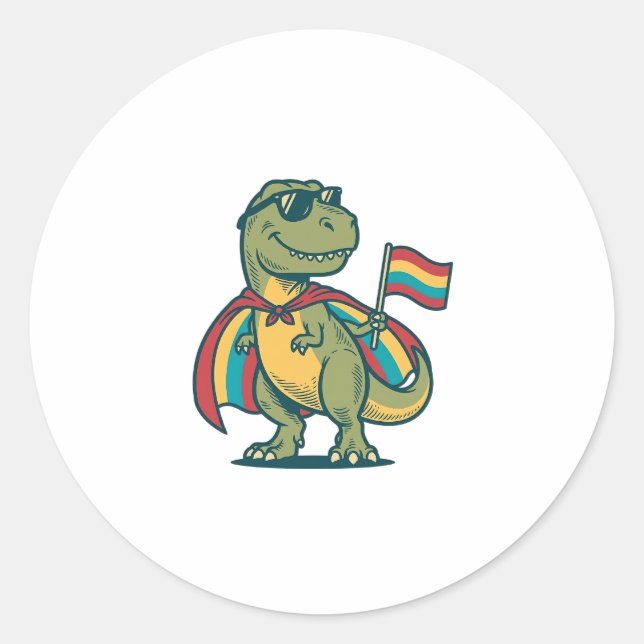 Cute Pride Dinosaur Vector Shirt Design_1 Classic Round Sticker (Front)
