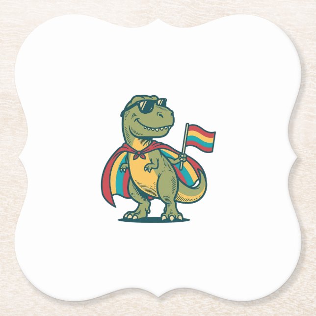Cute Pride Dinosaur Vector Shirt Design_1 Paper Coaster (Front)