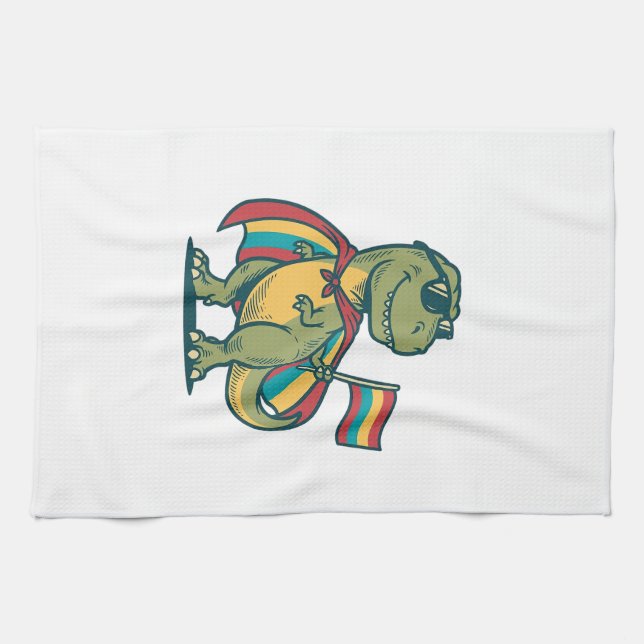 Cute Pride Dinosaur Vector Shirt Design_1 Tea Towel (Horizontal)
