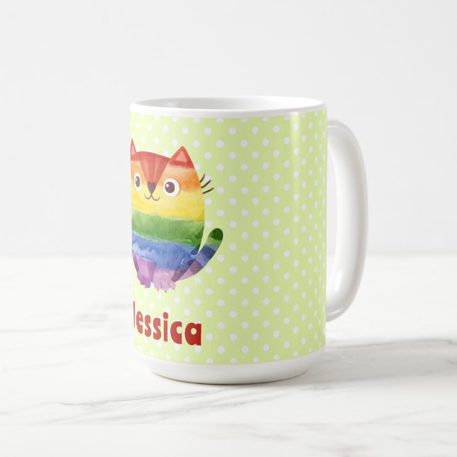 Cute Pride Kitty Watercolor Personalised   Coffee Mug (Front Right)