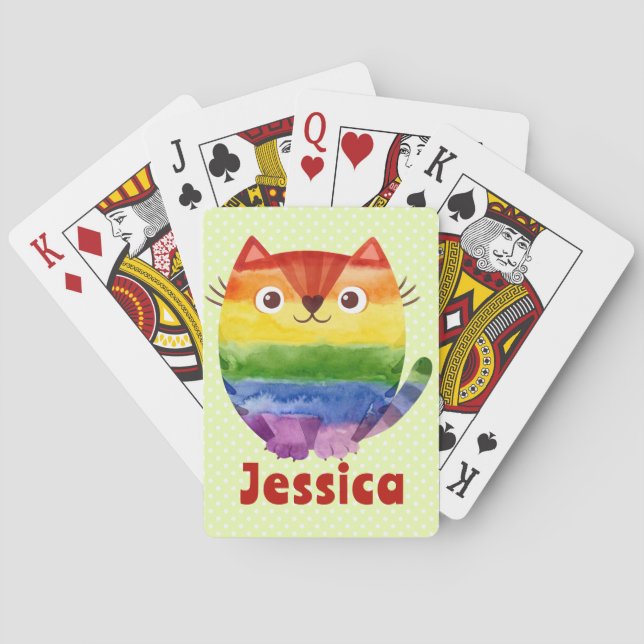 Cute Pride Kitty Watercolor Personalised Playing Cards (Back)