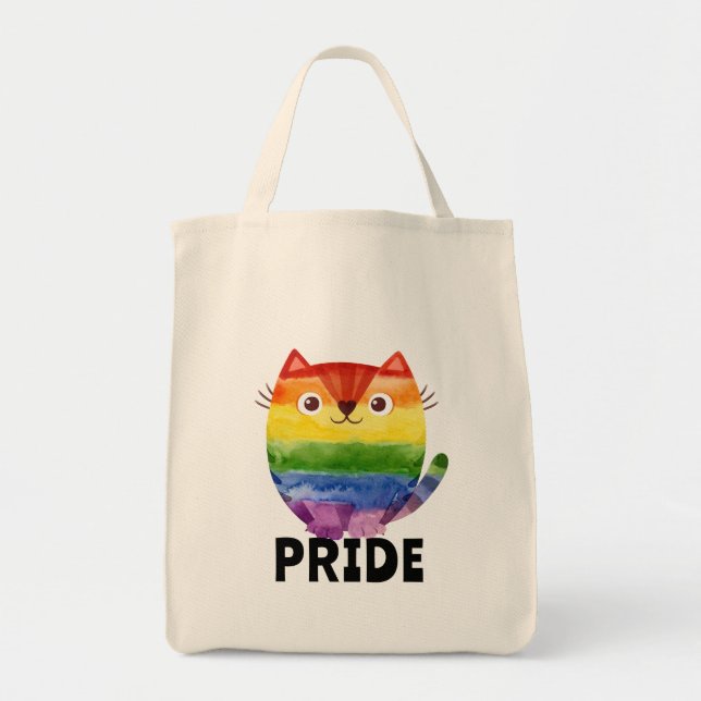 Cute Pride Kitty Watercolor  Tote Bag (Front)