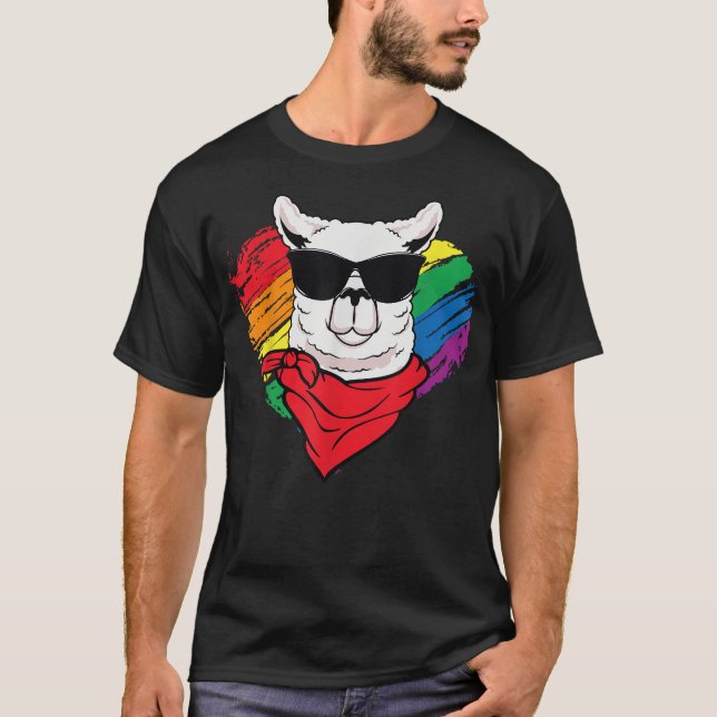 Cute Pride LLama Sunglasses Funny LGBTRainbow  T-Shirt (Front)