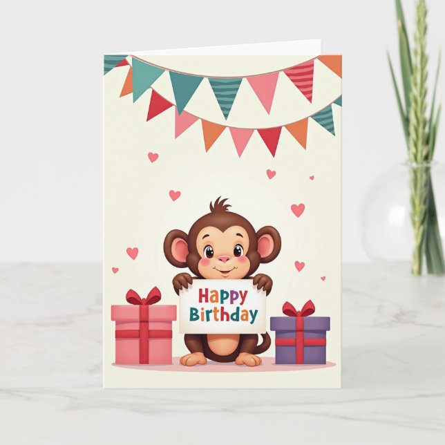 Cute Primate Birthday Card (Front)
