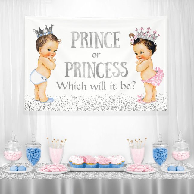 Cute Prince Princess Gender Reveal Baby Shower Banner (Creator Uploaded)