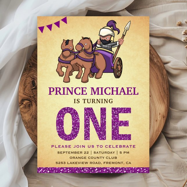 Cute Prince Purple Glitter First Birthday Invite (Creator Uploaded)