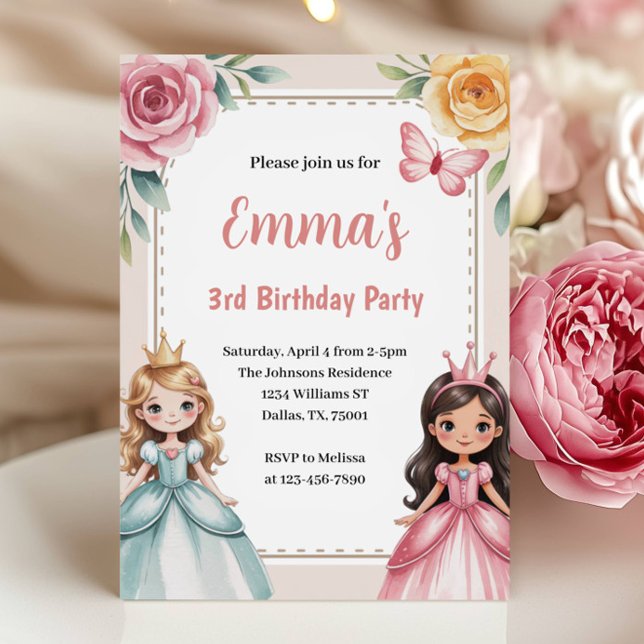 Cute Princess 3rd Birthday Party Invitation (Creator Uploaded)