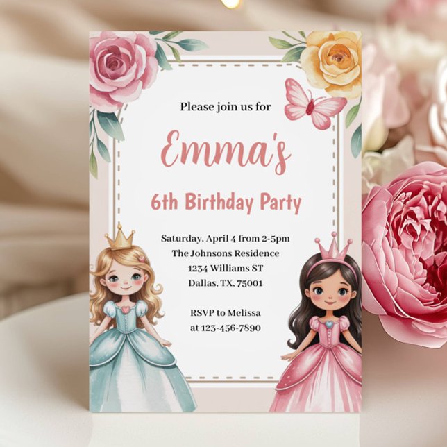 Cute Princess 6th Birthday Party Invitation (Creator Uploaded)