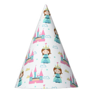 Cute Princess and Castle Pink and Blue Birthday Party Hat