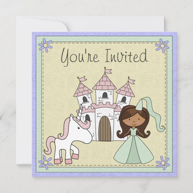 Cute Princess and Unicorn Birthday Invitation (Front)