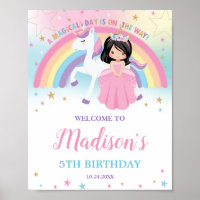 Cute Princess and Unicorn Birthday Rainbow Welcome