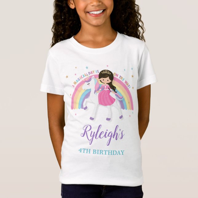 Cute Princess and Unicorn Rainbow Birthday Outfit  T-Shirt (Front)